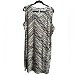 EUC Plus Size Cream/Black Sleeveless Summer Dress - Midi Length Size 2XL
